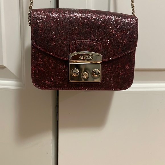 Furla Handbags - AUTHENTIC FURLA Glittery Burgundy Crossbody Bag